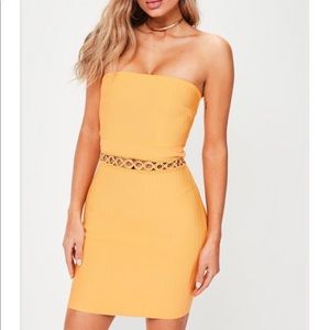 Missguided Orange strapless Bandage Dress